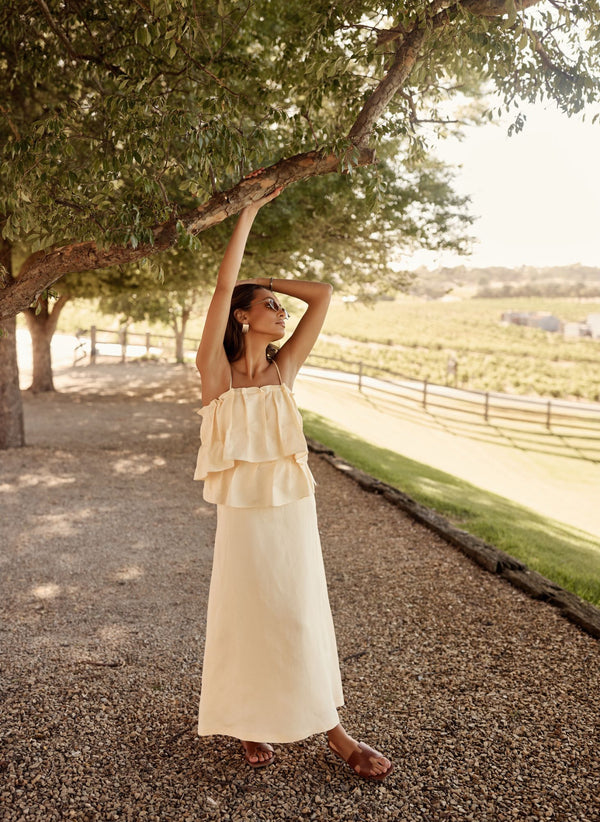Butter Yellow Limoncello Linen Maxi Dress