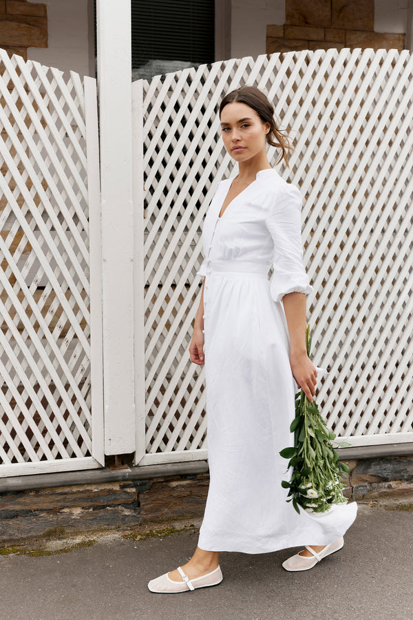 White Grace Linen Maxi Dress