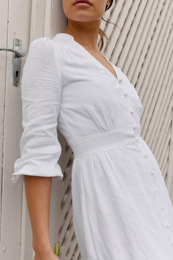 White Grace Linen Maxi Dress