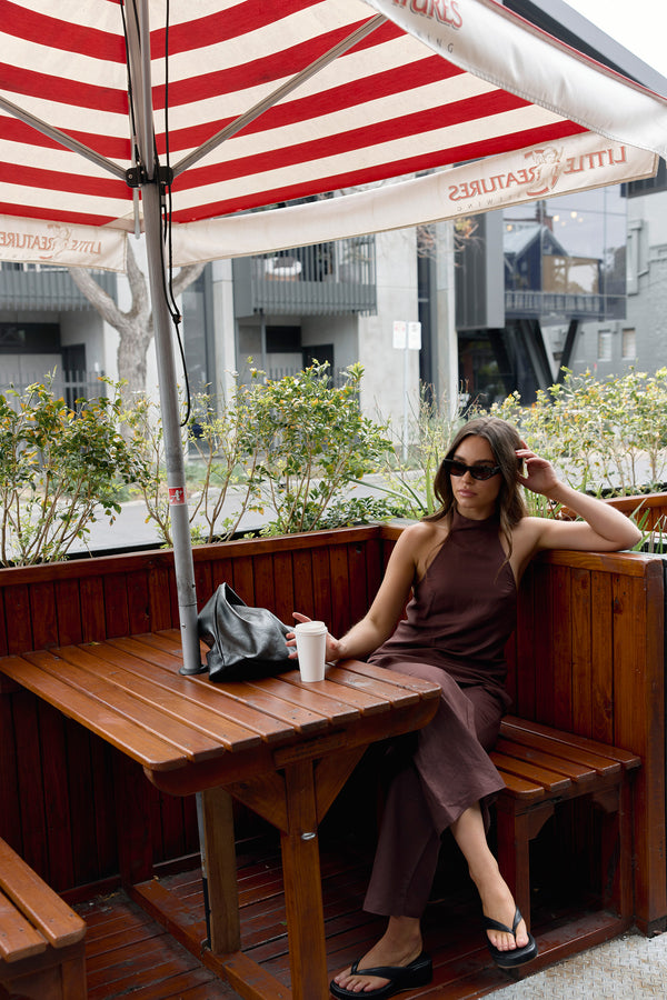 Brown Velora Linen Halter Top
