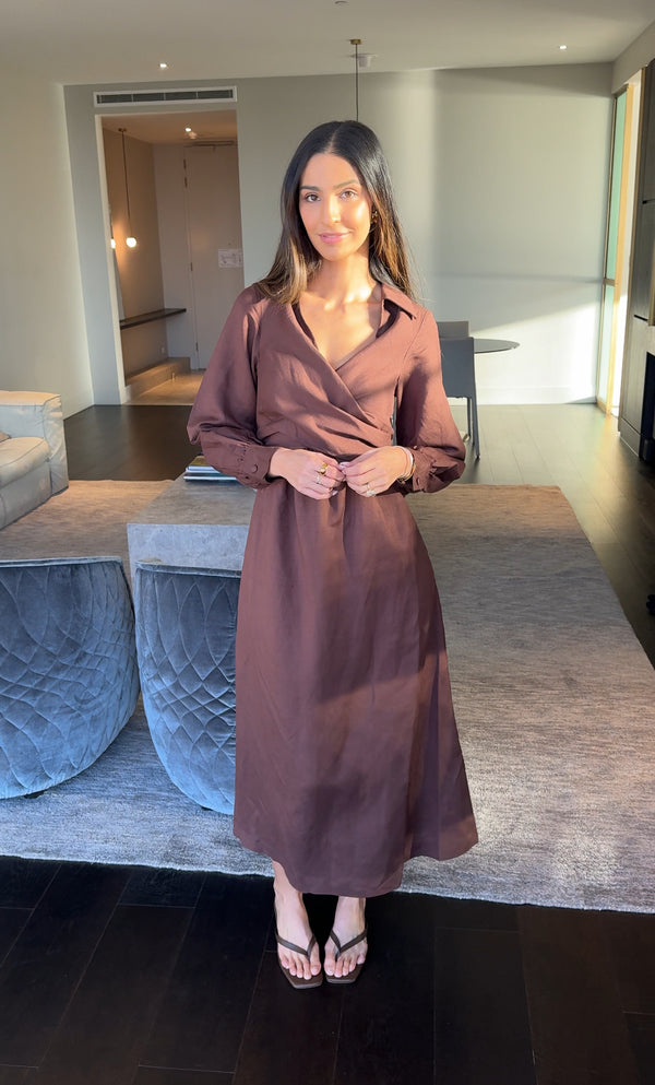 Brown Cielo Linen Maxi Dress