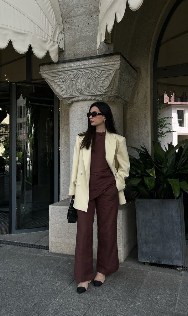 Brown Velora Linen Halter Top