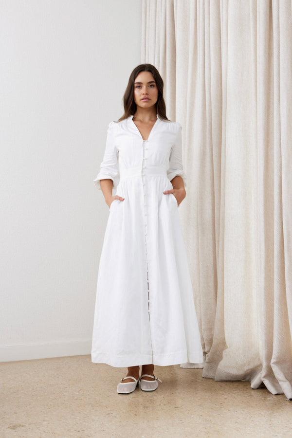 White Grace Linen Maxi Dress