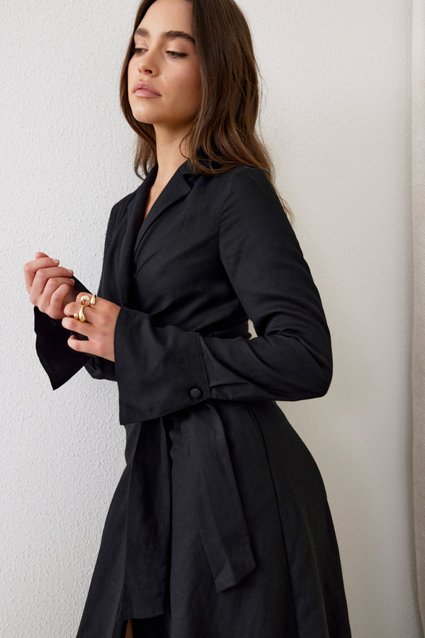 Black Verity Linen Maxi Dress