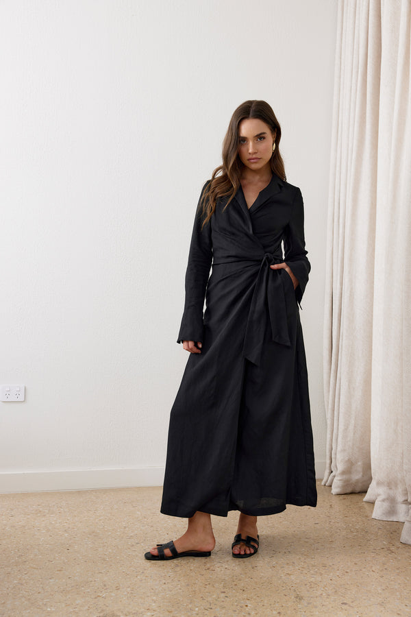 Black Verity Linen Maxi Dress