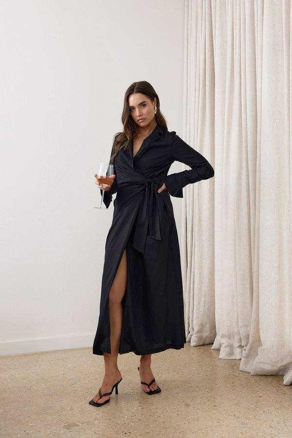 Black Verity Linen Maxi Dress
