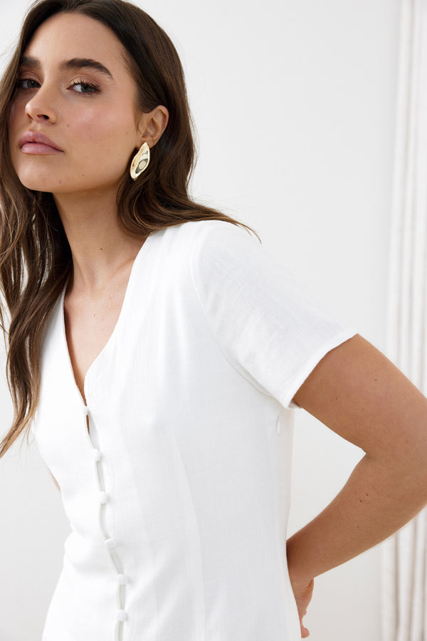 White Radiance Linen Maxi Dress