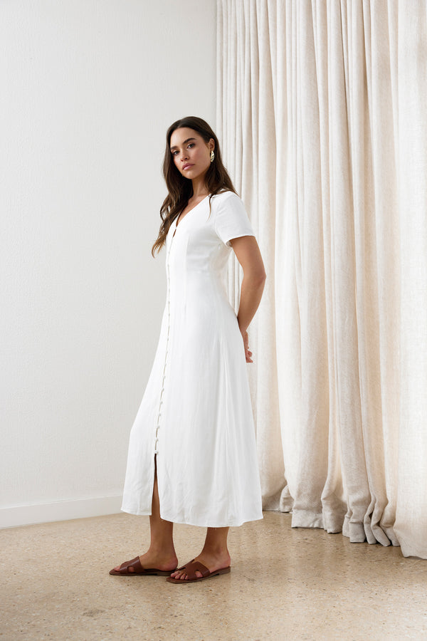 White Radiance Linen Maxi Dress