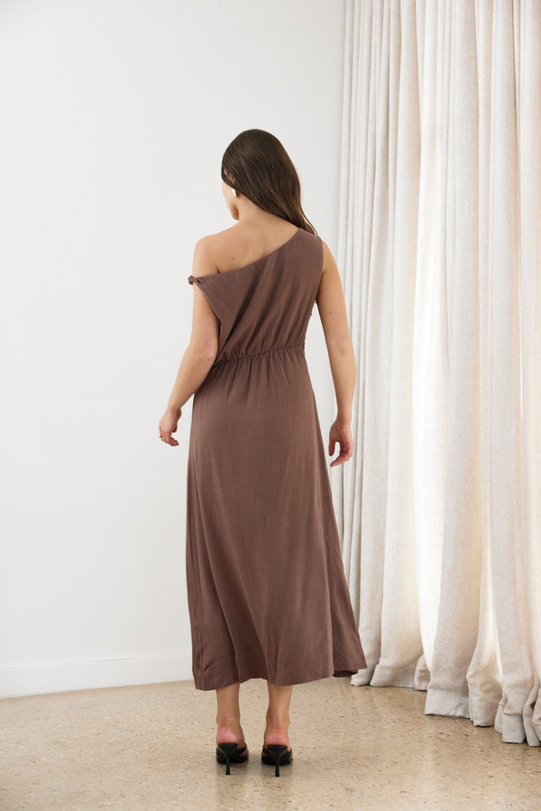 Brown Rise Linen Maxi Dress