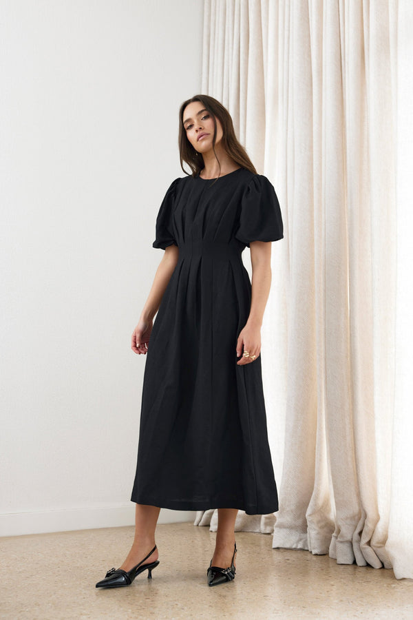 Black Air Linen Maxi Dress