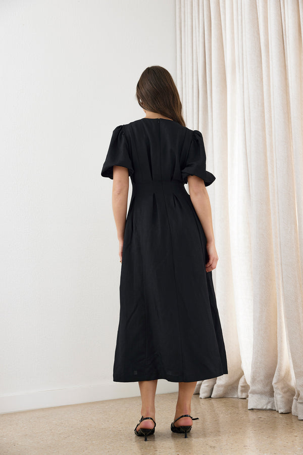 Black Air Linen Maxi Dress