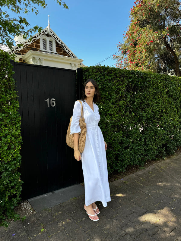 White Grace Linen Maxi Dress