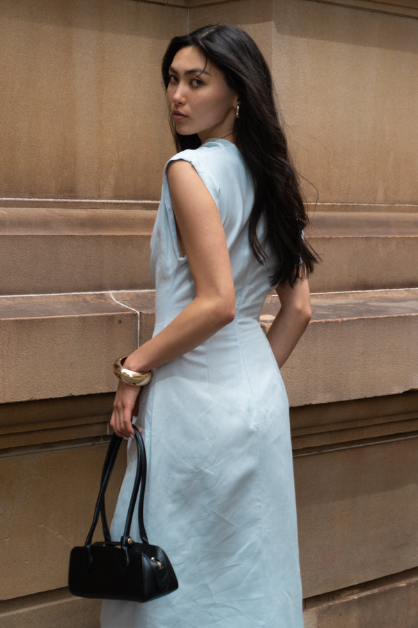 PRE-ORDER - Sky Blue Velour Linen Maxi Dress
