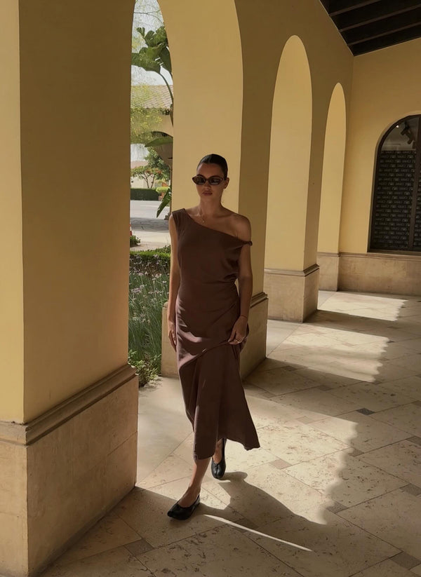 Brown Rise Linen Maxi Dress