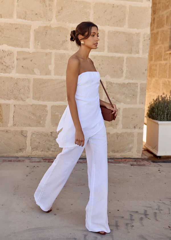 White Bianca Strapless Linen Top