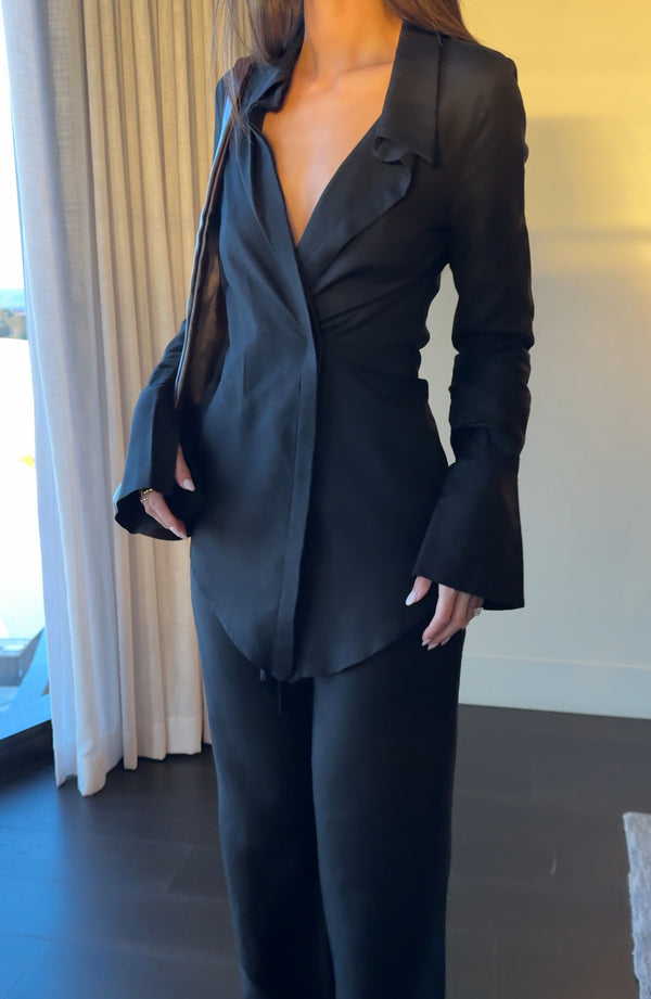 Black Long Sleeve Alba Linen Shirt