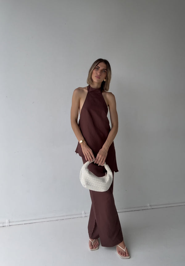 Brown Velora Linen Halter Top