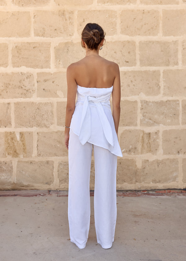 White Bianca Waist Tie Linen Pants