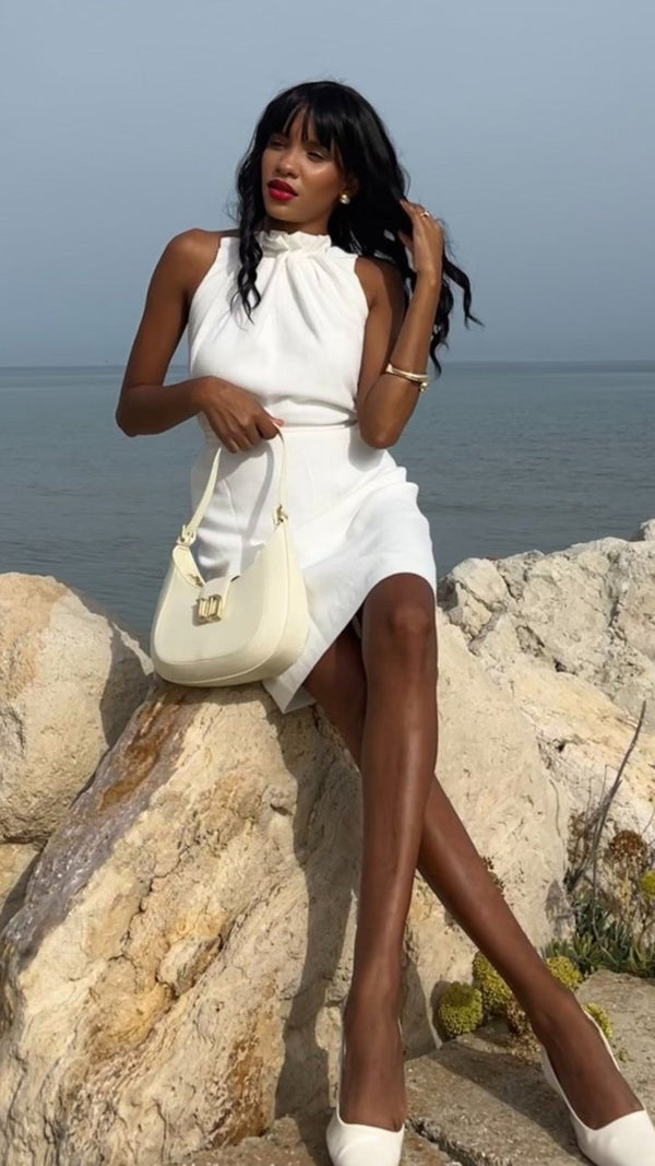 White Pure Linen Mini Dress