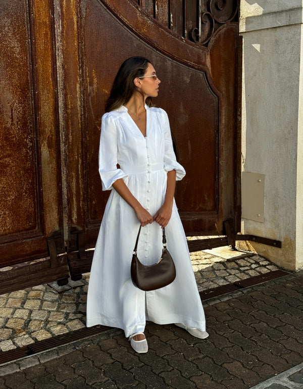 White Grace Linen Maxi Dress