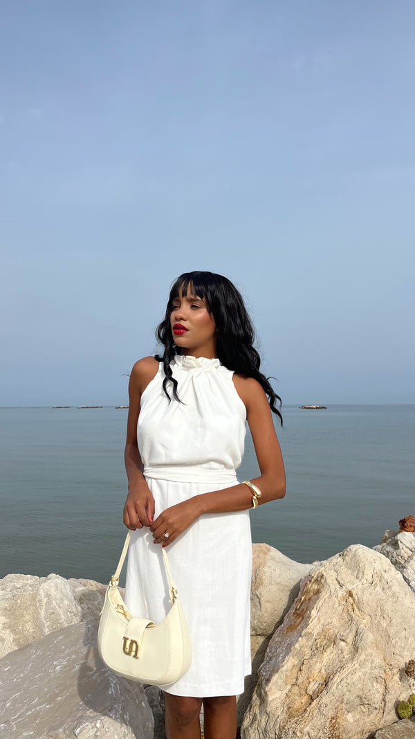 White Pure Linen Mini Dress