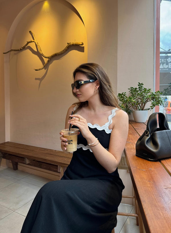 Black Exhale Linen Midi Dress