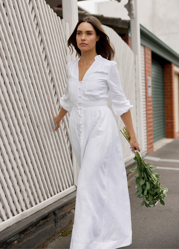 White Grace Linen Maxi Dress