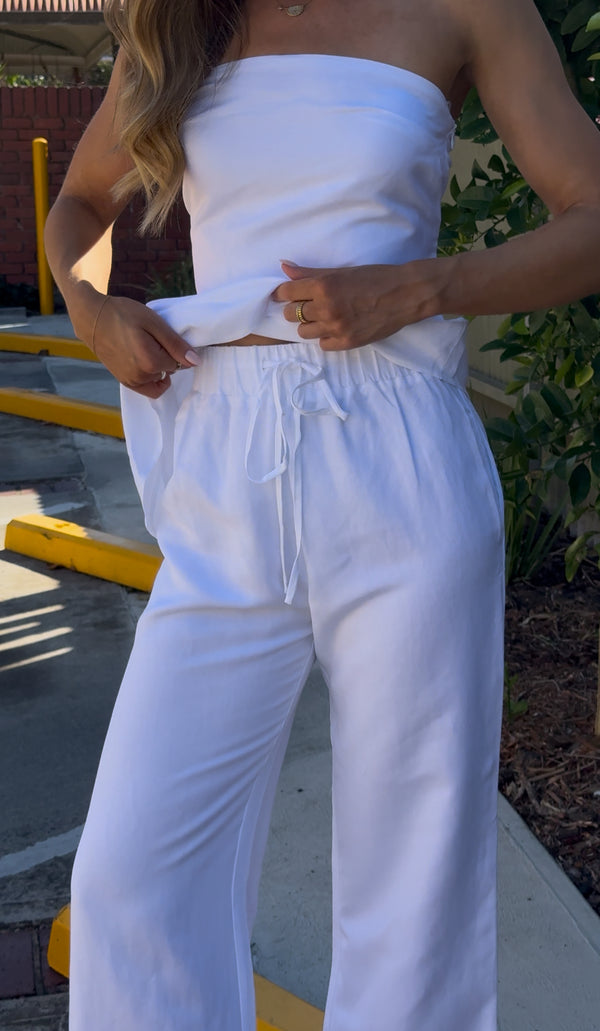 White Bianca Waist Tie Linen Pants