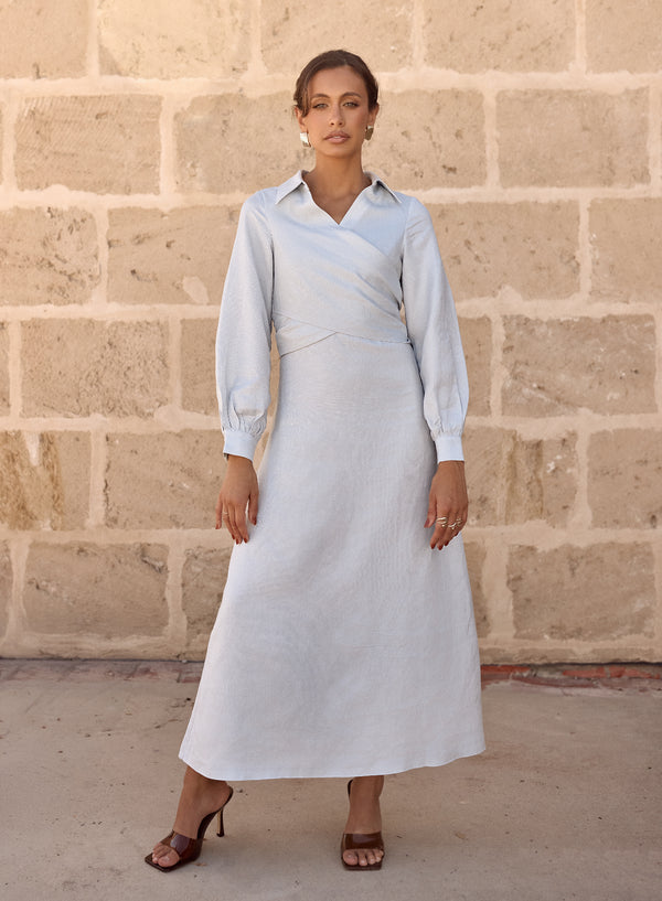 Sky Blue Cielo Linen Maxi Dress