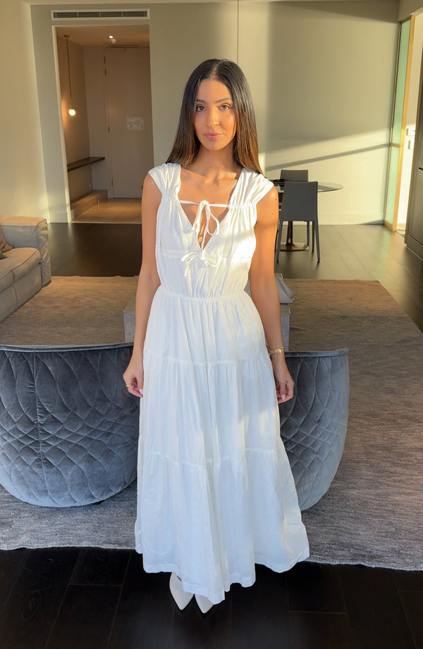 White Lumiere Linen Maxi Dress