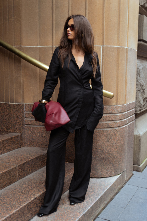 Black Long Sleeve Alba Linen Shirt