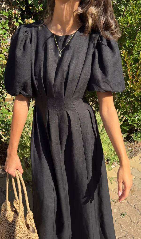 Black Air Linen Maxi Dress