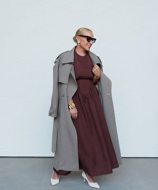 Brown Sienna Halter Maxi Linen Dress