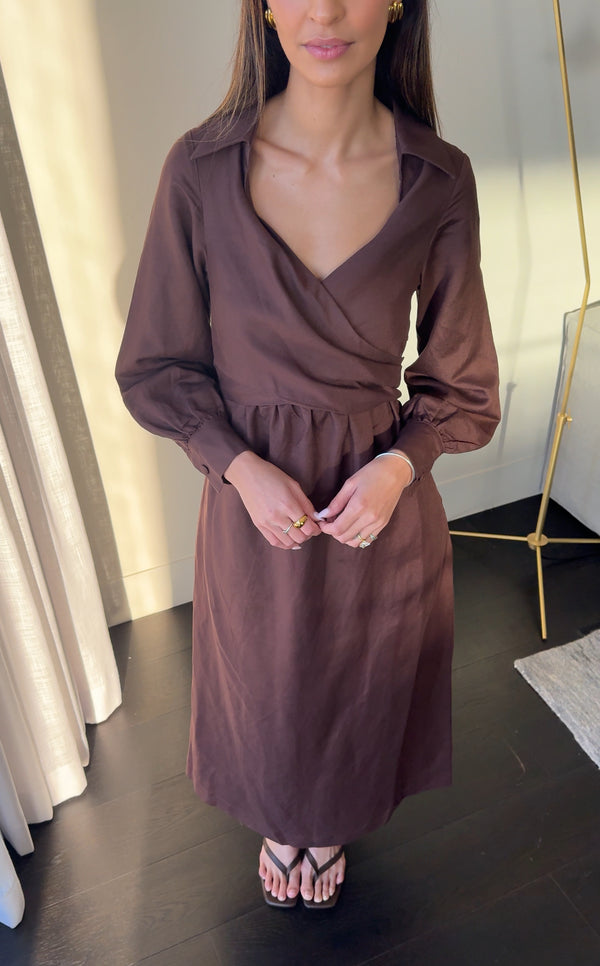 Brown Cielo Linen Maxi Dress