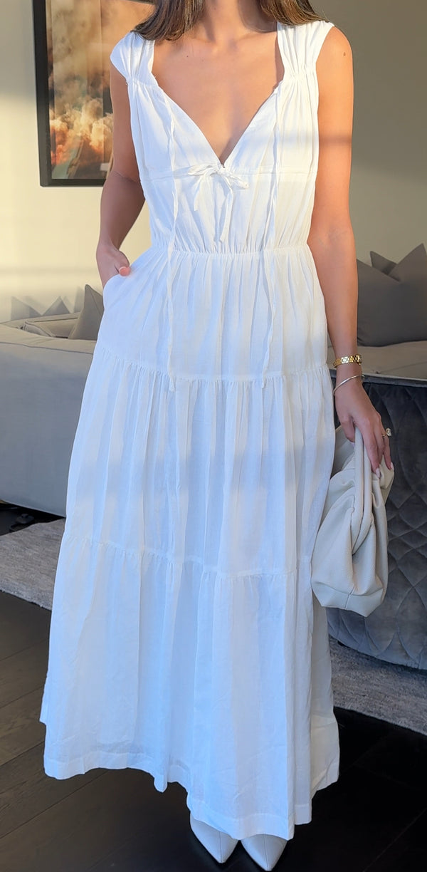 White Lumiere Linen Maxi Dress