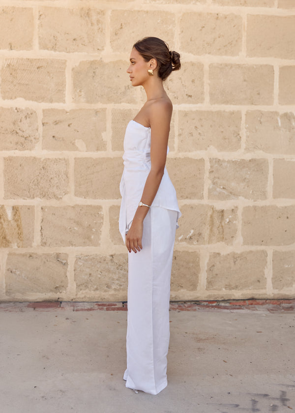 White Bianca Waist Tie Linen Pants