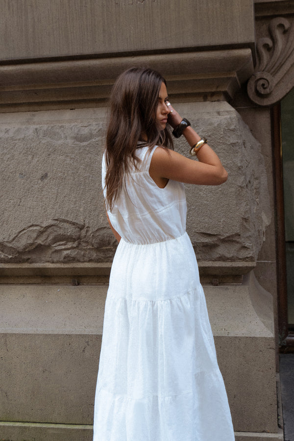 White Lumiere Linen Maxi Dress