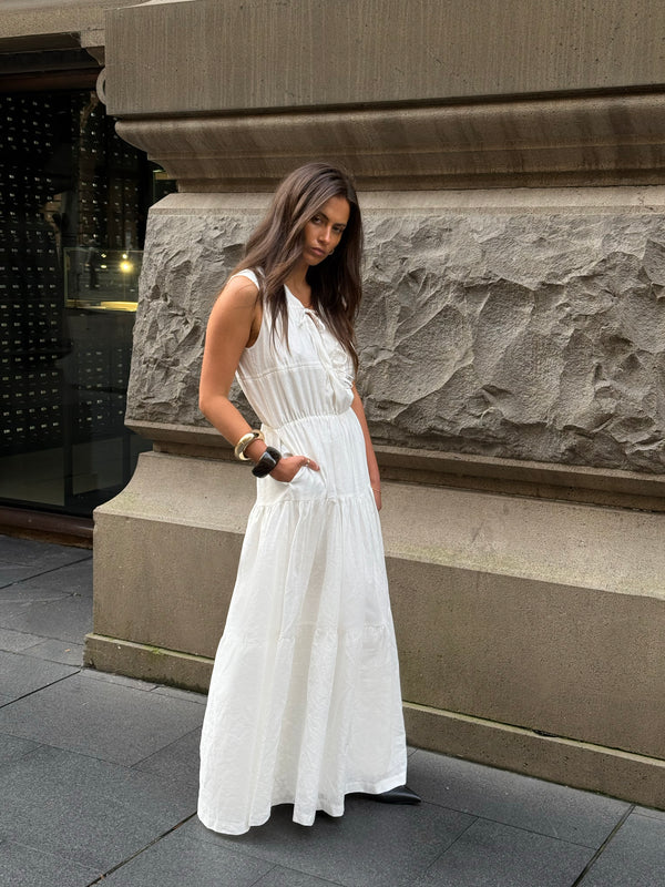 White Lumiere Linen Maxi Dress