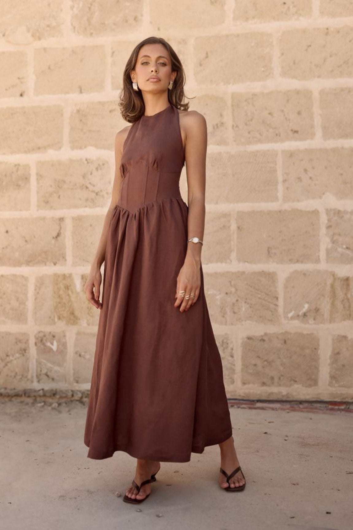 sienna halter maxi dress Brown Sienna Drape Halter Maxi Dress Medium
