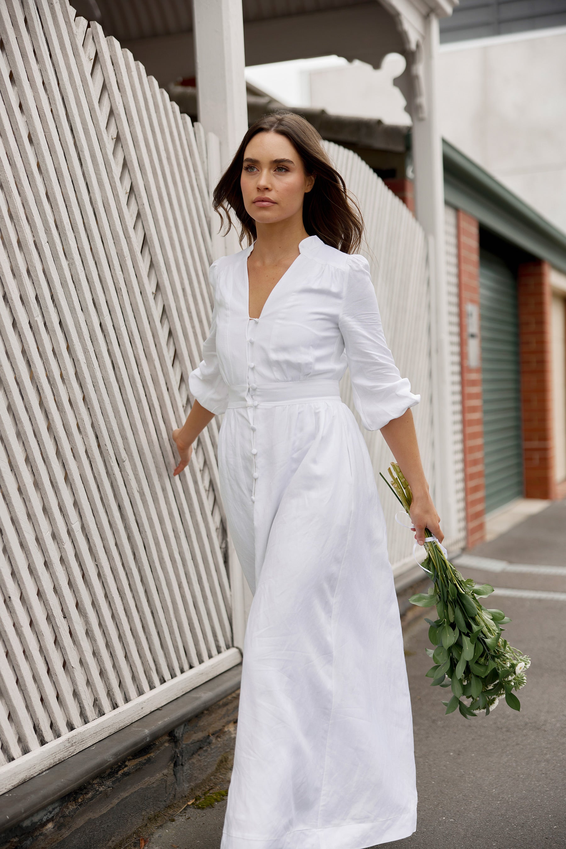 white linen maxi dress with sleeves WhiteNur Linen Maxi Dress