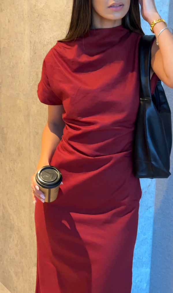 Burgundy Velour Linen Maxi Dress