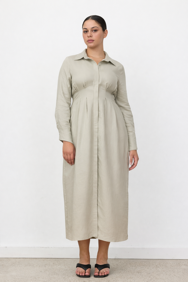 Sage Florence Long Sleeve Linen Maxi Dress