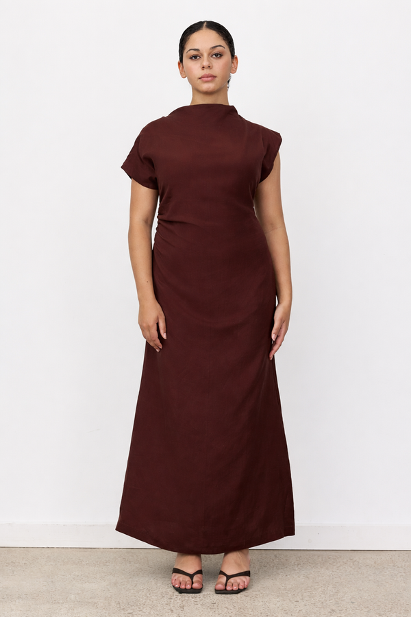 Brown Velour Linen Maxi Dress