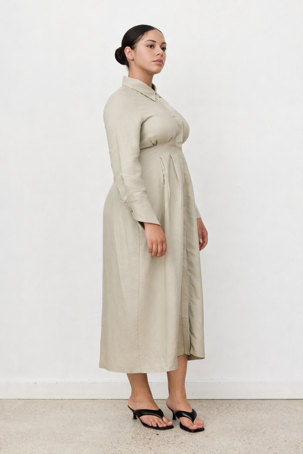 Sage Florence Long Sleeve Linen Maxi Dress