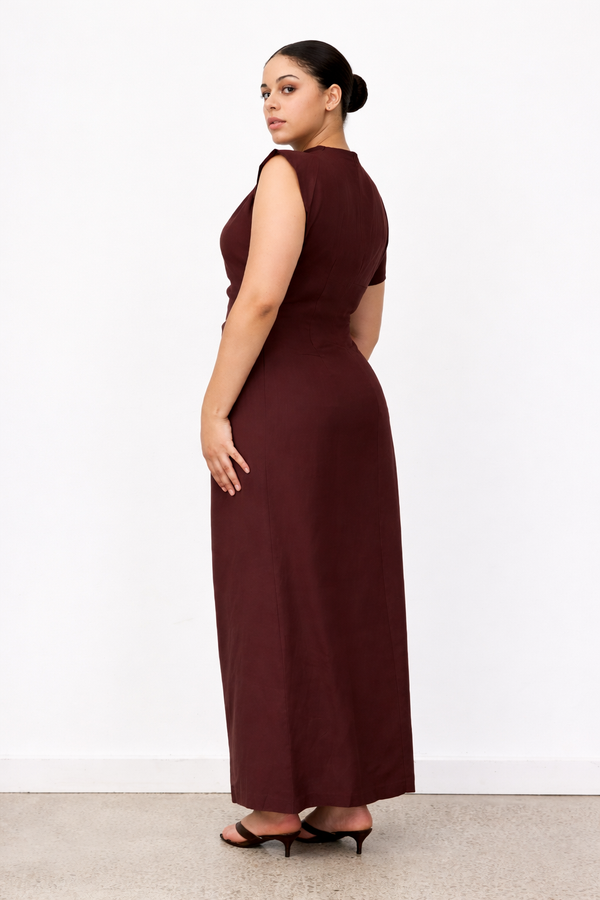 Brown Velour Linen Maxi Dress