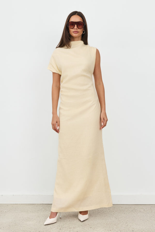 Butter Yellow Valencia Linen Maxi Dress