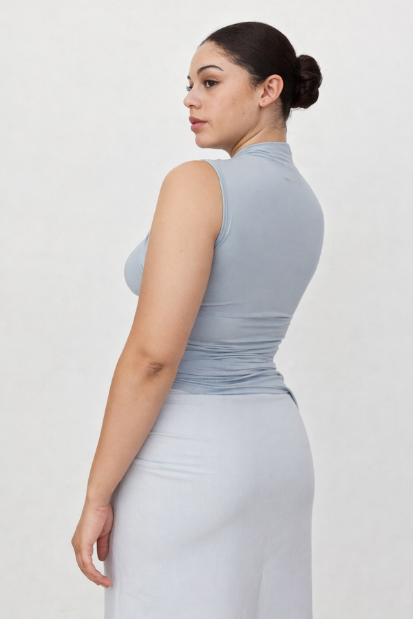 Sky Blue Lune Asymmetrical Sleeveless Top