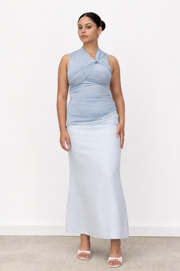 Sky Blue Lune Asymmetrical Sleeveless Top
