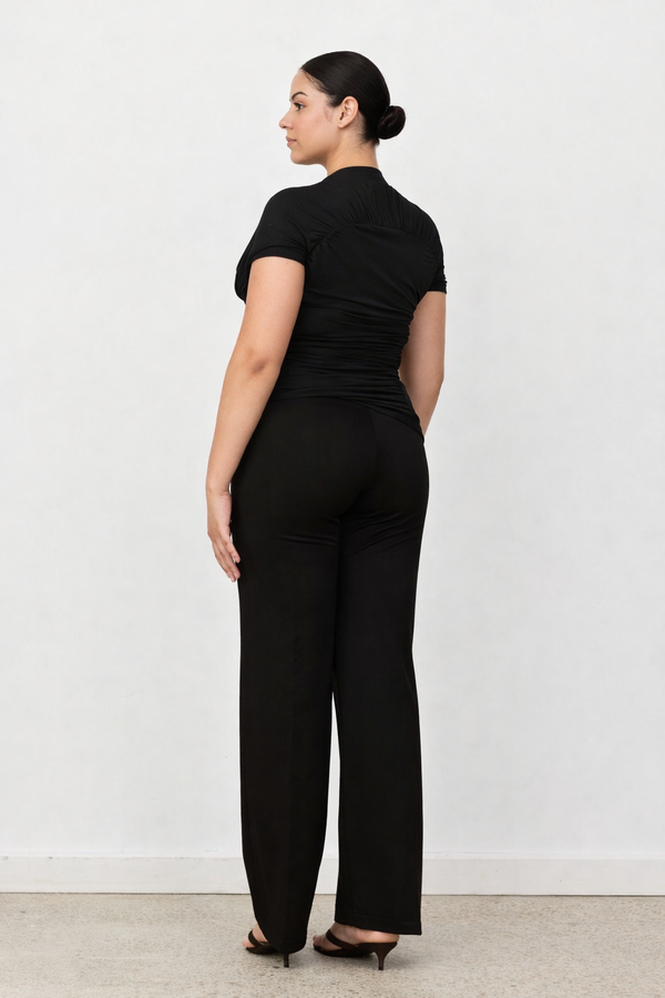 Black Veda Asymmetrical Short Sleeve Top