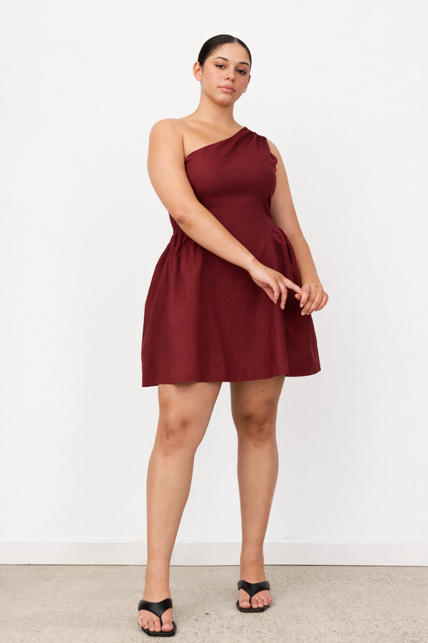 Burgundy De Sol Linen Mini Dress